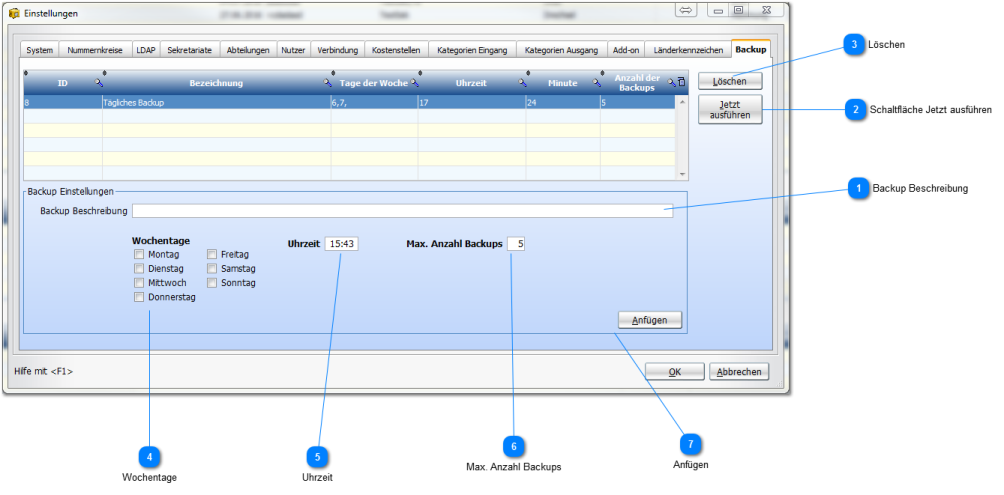 Einstellungen Backup